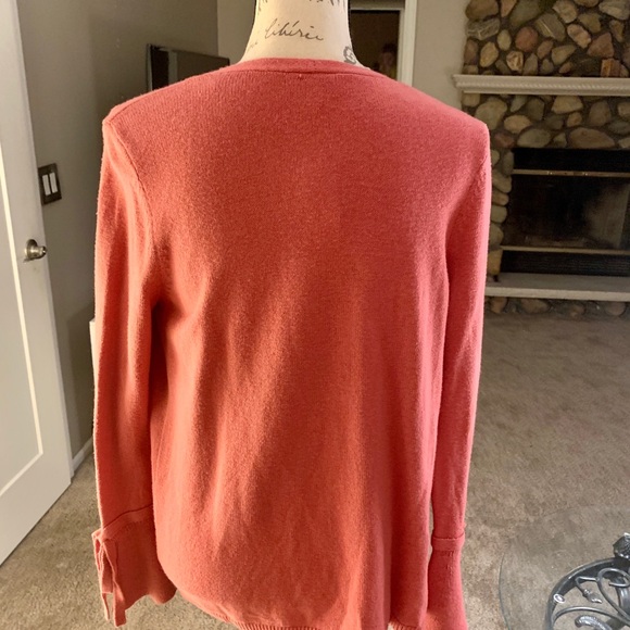 Loft NWT SP coral cardigan sweater w/ Bell Sleeves - Picture 2 of 7